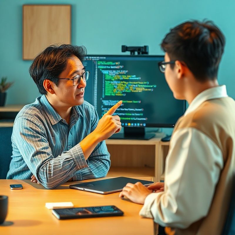 1対1のビデオ通話でコードを解説するメンター